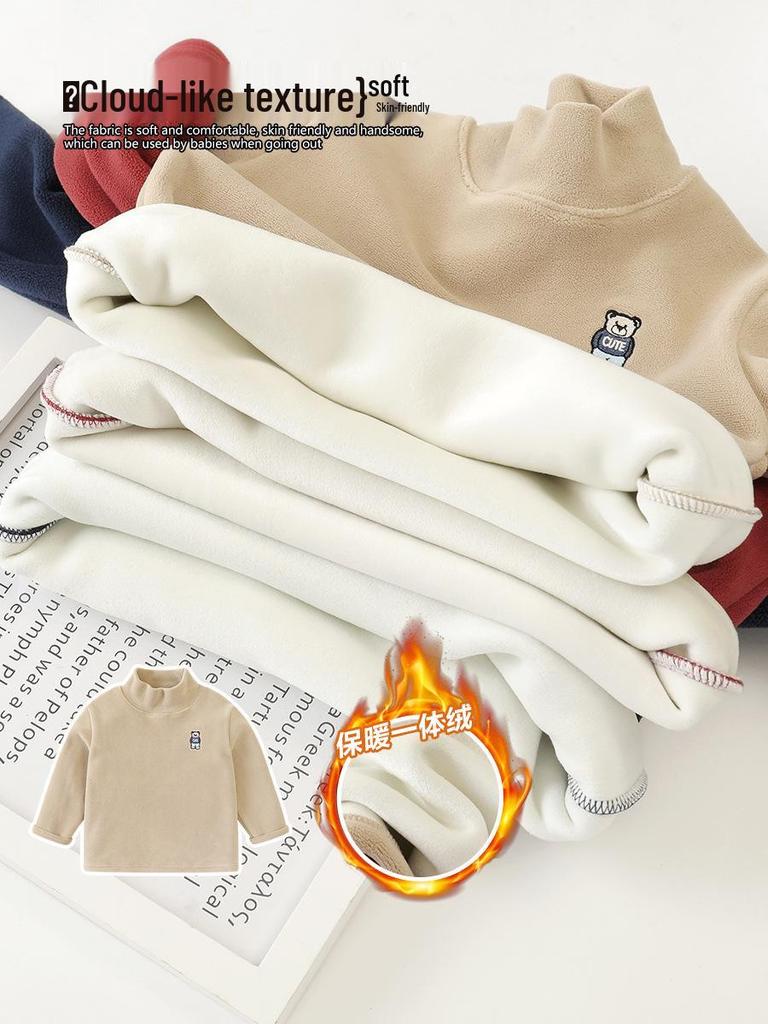 Jungen fleecegefüttertes Winter-Basisshirt mit halbem Stehkragen U15124