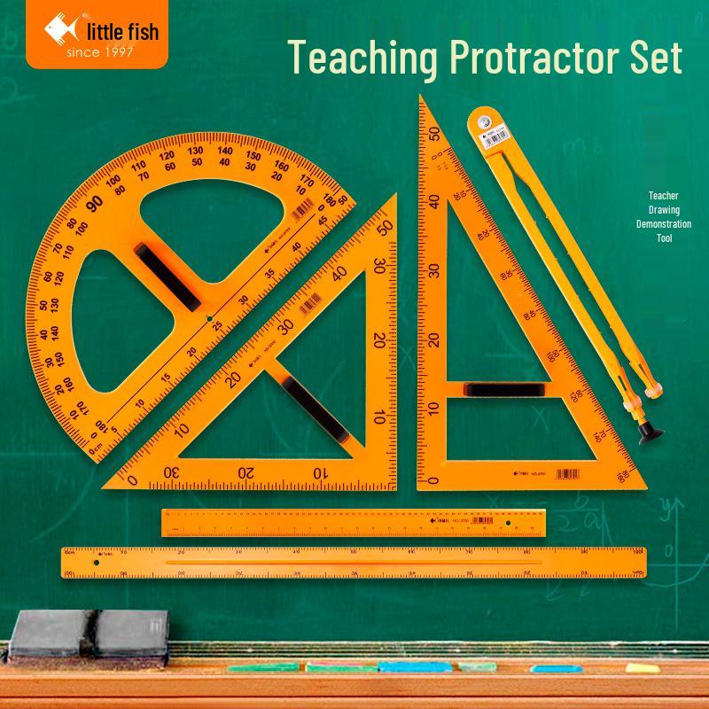 Little Fish Ruler Set: Compass, Magnetic Straight Edge, Protractor, and Set Square - Math Teaching Tools