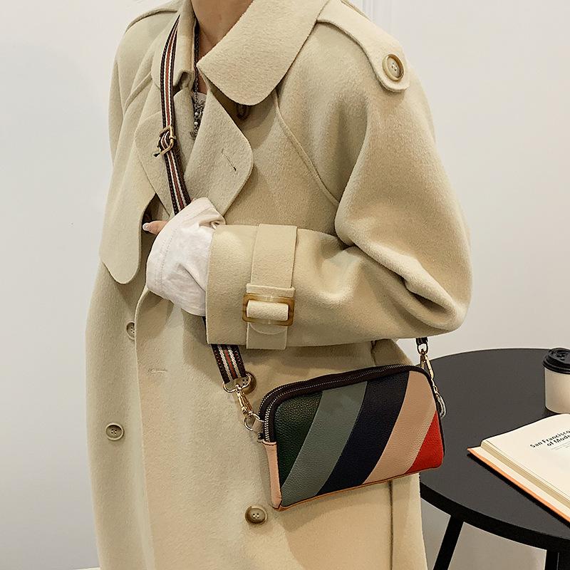 Leather Women's Bag First Layer Cowhide Clutch Bag New Trendy Fashion Splicing Shoulder Messenger Bag Small Bag