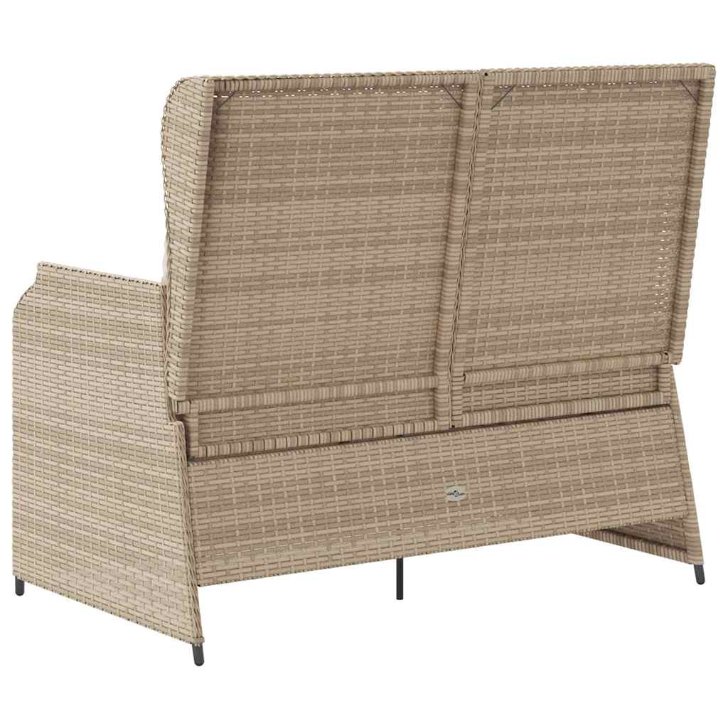 Vidaxl Folding Garden Bench With Cushions, Beige, Poly Rattan