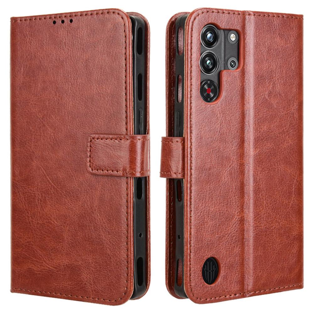 

For ZTE nubia Red Magic 10 Pro+ 5G/10 Pro 5G Case Crazy Horse Texture PU Leather Phone Wallet Cover Brown