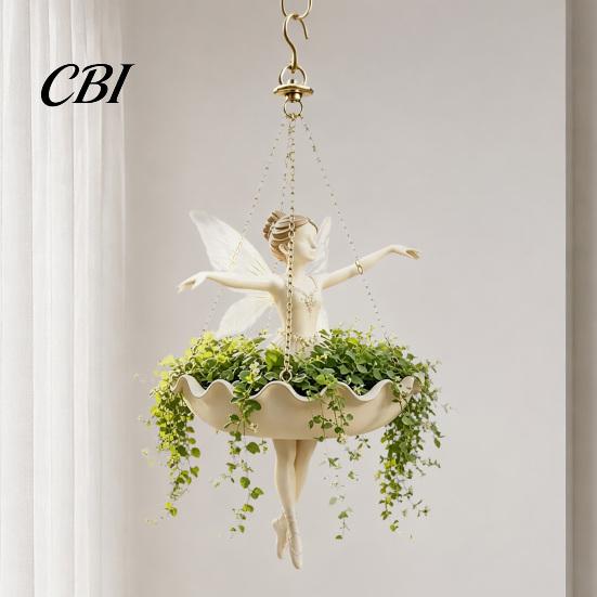 Piccolo Fioriera da Pianta Erbacea Ballerina di Balletto & Sirena Fioriera da Appendere, Vaso da Fiori a Forma di Conchiglia in Resina con Catene Metalliche, Supporto a Parete per Esposizione di Piante Verdi