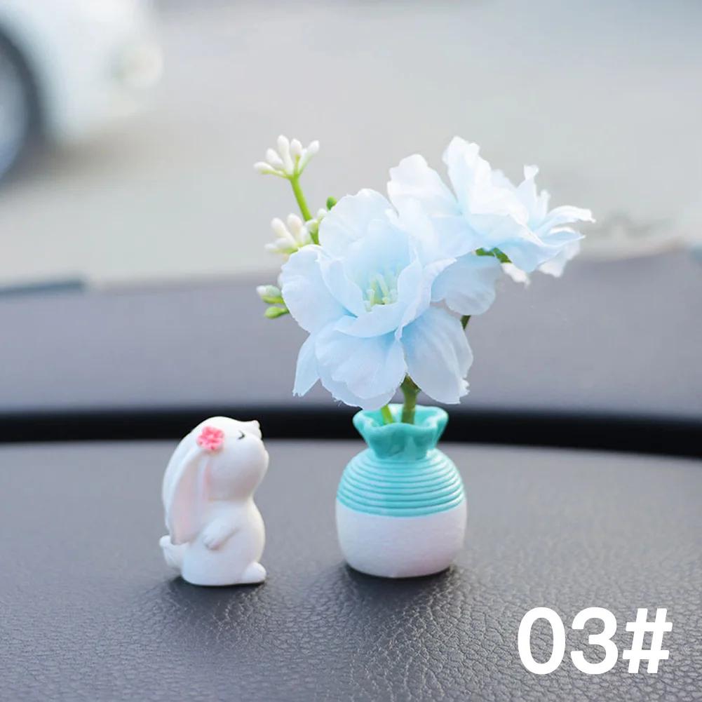 Mini Flowers Car Dashboard Decorations Accessories for Rear View Mirror Hydrangea Flower Vases Car Interior Ornaments for Women