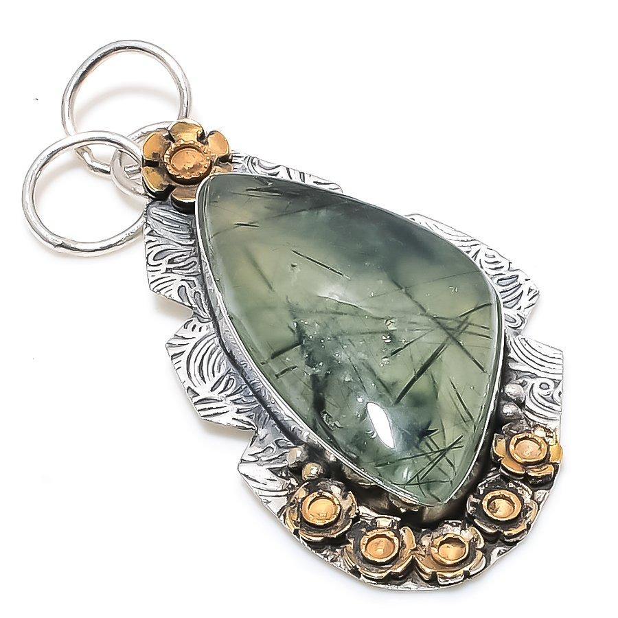 

Prehnite Handmade 925 Sterling Silver Gift Two Tone Pendant 2.36 b5h49