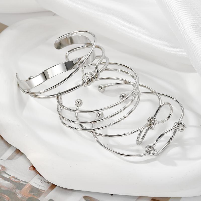 Punk Minimalist Geometric Bracelets Set For Women Retro Hip Hop Boho Stackable Design Open Bangle