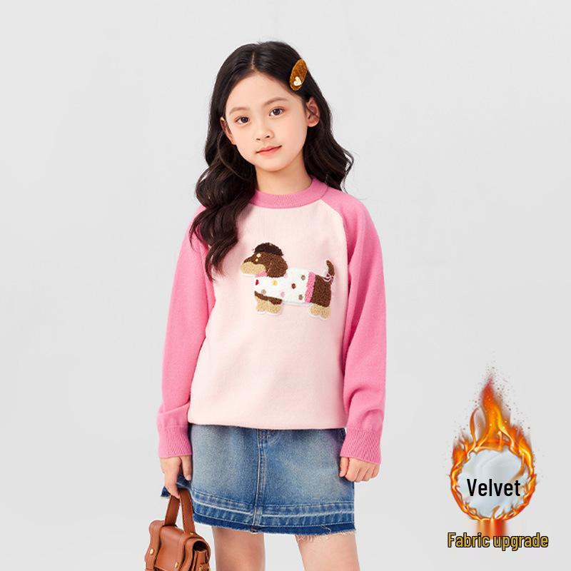 Девочки Осенне-зимний флисовый свитер - Мультяшный щенок вязаный топ 90 (Height 75-85cm)