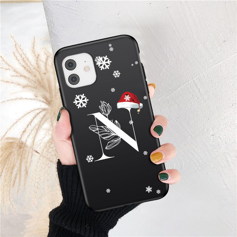 Vánoční dárek Art White Letter A To Z Pouzdro pro iPhone 13 Mini 12 11 13 Pro Max X XS Max 7 8 Plus Cute Red Hat Shockproof Cover