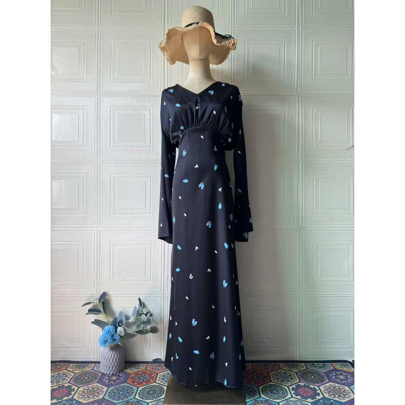 

Fashion Wind New Arrival Fashion Elegant Sexy V-neck Long Sleeve Print Shoelace Dress Sexy V-neck Dress Black XL