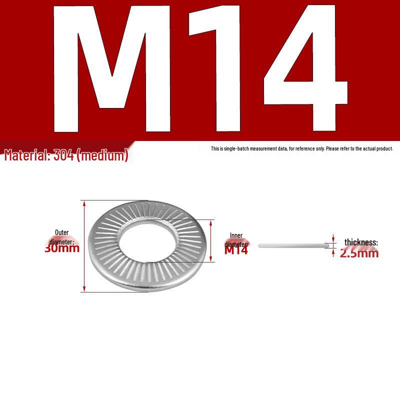 304 Stainless Steel Serrated Single-Sided Anti-Slip Lock Washer, Disc/Saddle Type, Sizes M3-M8