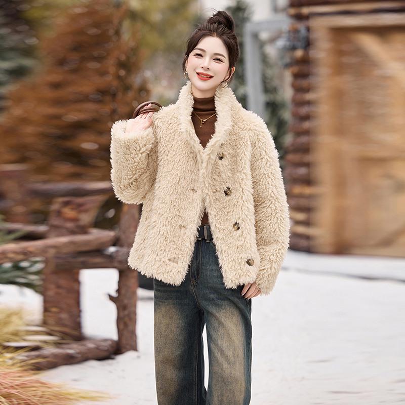 Women's Wool Fur-Trim Coat - Autumn/Winter, Casual Loose Fit, Stand-Up Collar, Single-Breasted (HE8835)