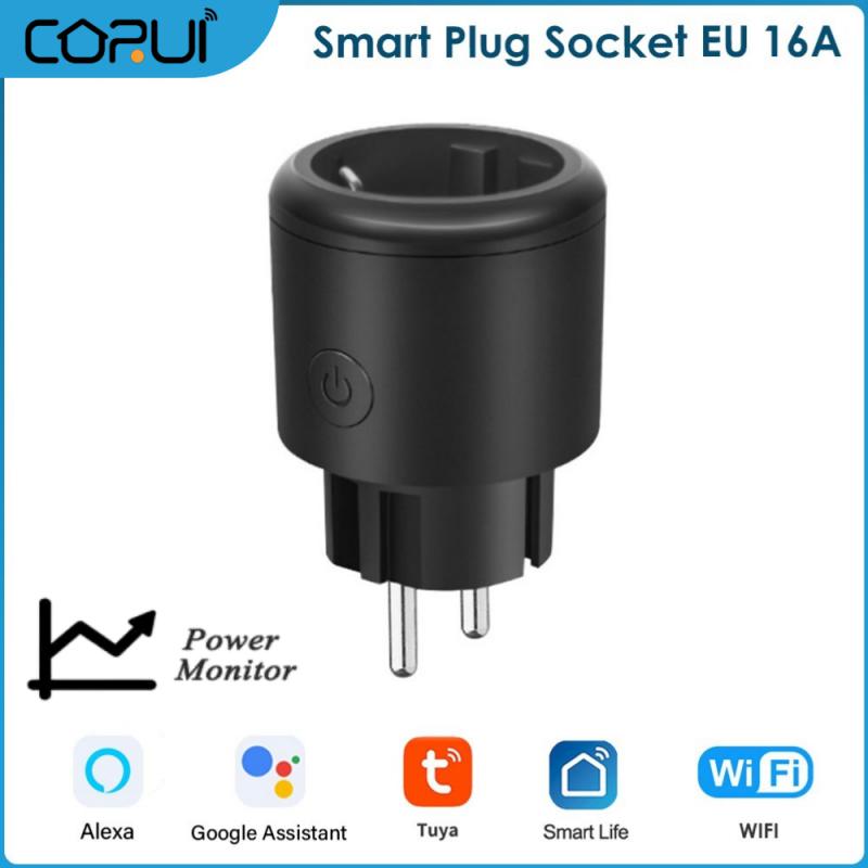 

Corui Tuya Wifi Smart Eu Plug Socket 16a Smart Timer Monitor Power Smart Life App Бездротова віддалена робота з Alexa Google Home smart socket