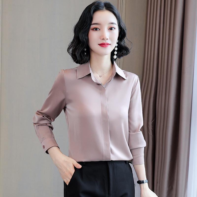 Women's Long-Sleeve Silky Satin Acetate Shirt - Early Autumn Trendy Design