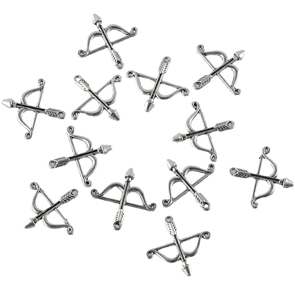 100Pcs Antique Silver Bow and Arrow Charms Alloy 1.02*0.99inch Archery Charms Bow and Arrow shape Bracelets