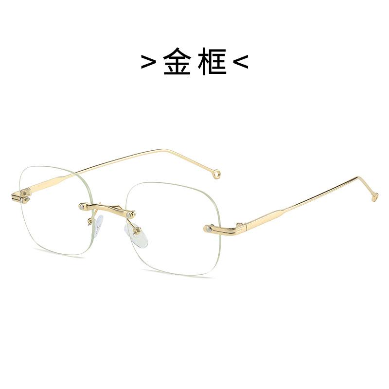 Rimless Rectangle Myopia Glasses Women Men Anti Blue Light Finished Prescription Eyewear Silver Gold Alloy Glasses Frame