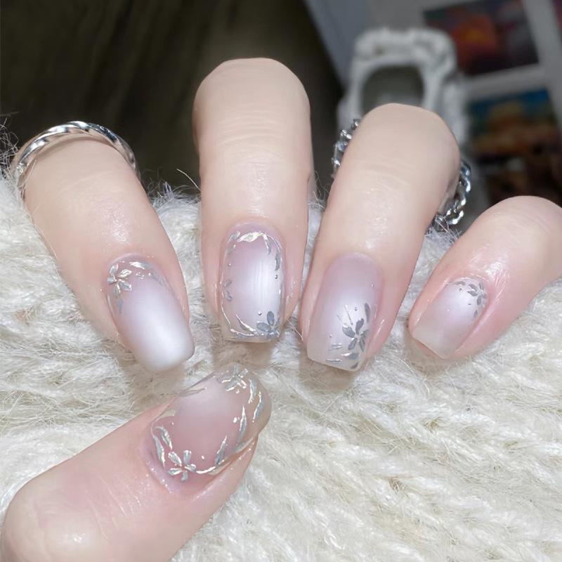 Gold Foil Cat Eye French Style Autumn/Winter Nail Art Tips - Elegant High-Grade Wearable Whitening Nails