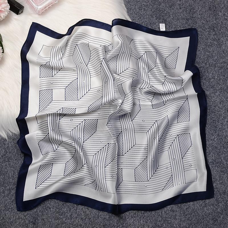 Silk small square scarf women s spring and autumn fashion striped silk mulberry silk scarf Hangzhou silk small scarf silk scarf women 53*53cm