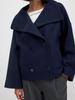 Black High Neck Double Breasted Long Wool Coat with Notch Lapel