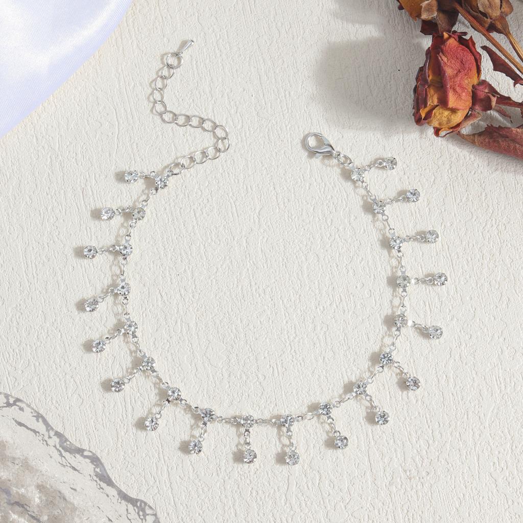Shiny Crystal Stone Tassel Anklet for Women Foot Chain Party Holiday Jewelry Bijoux