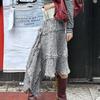 Women's Autumn Irregular Hem Knit Skirt - European & American Street Style with Pleated Design and Lace Details