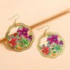 Retro Ethnic Geometric Flower Dangle Earrings with Colorful Enamel