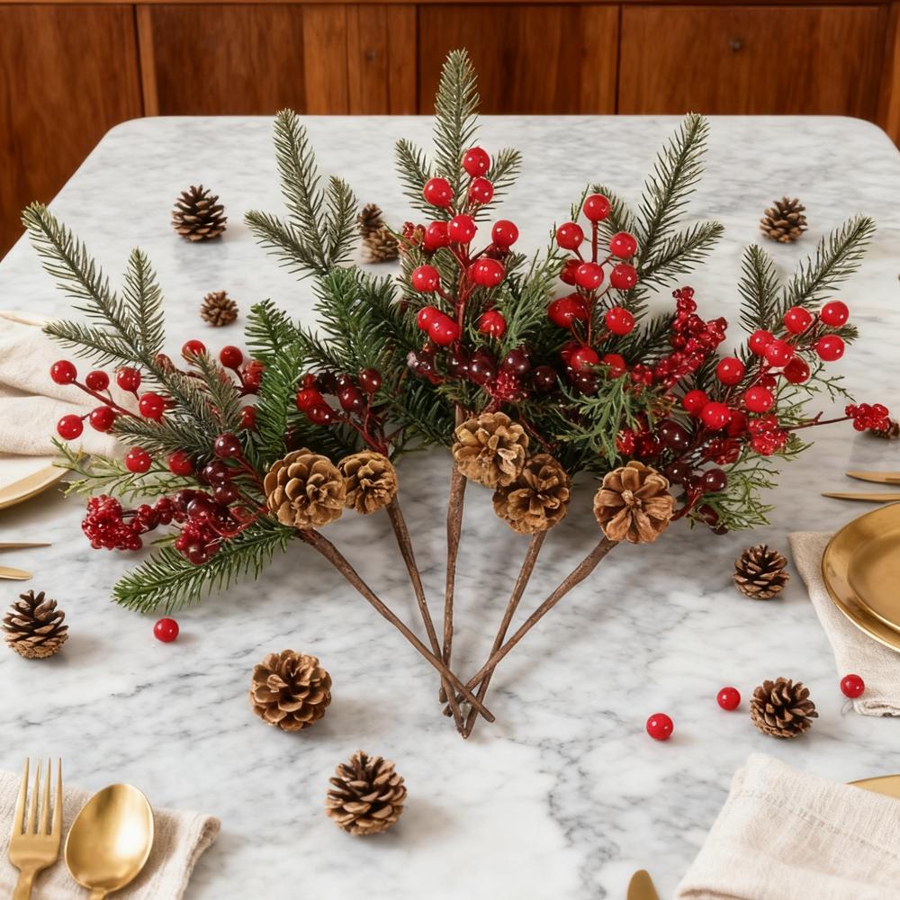 Artificial Plants Red Fruit Branch Christmas Tree New Year Home Bedroom Happy Vase Decor Outdoor Garden Bonsai Wedding Ornaments