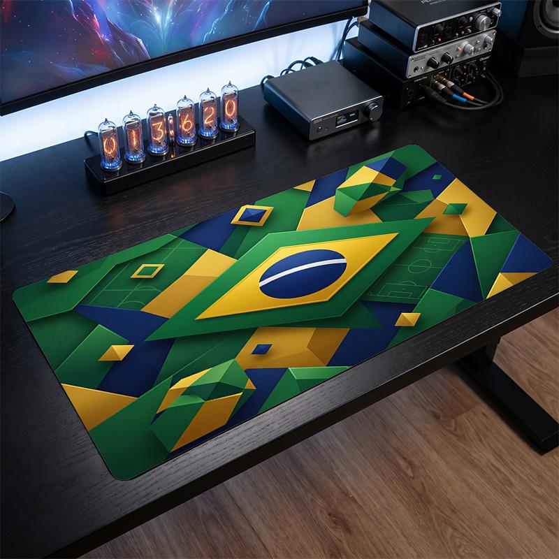 Brazil Football Crest Mouse Pad, Extended Non Slip Rubber Desk Mat for Gaming Office Laptop Fan Gift