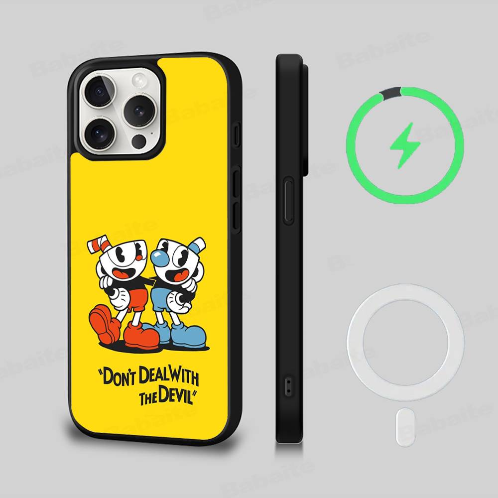 Cute Cuphead Magnetic Matte Phone Case For IPhone 16 17 15 14 13 12 11 For Magsafe Wireless Charge Cover