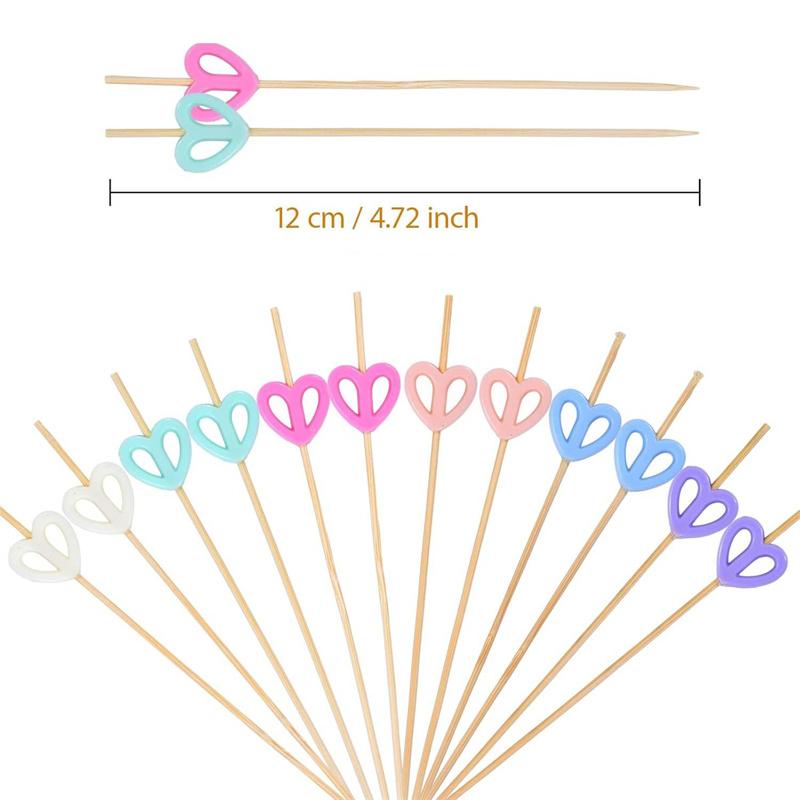 

100Pcs Heart Cocktail Picks Toothpicks Skewers Bamboo Appetizer Sticks Decorations For Food Drinks Fruits Dessert one size разноцветный