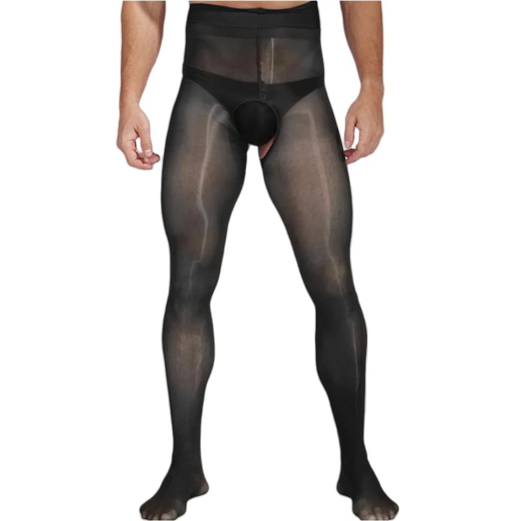 Hombres Ropa Interior Mens Soft Pantyhose Men'S Open Crotch Leggings Sexy Oil Glossy Tights Male Ultra Thin Bodystockings