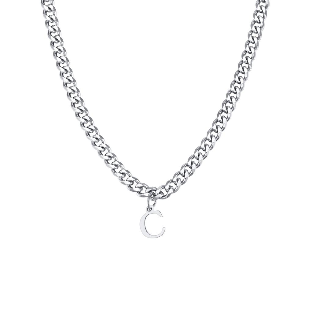 Xiaomi Vnox Simple A-Z Letter Necklace for Men Women, Waterproof Stainless Steel Cuban Chain Necklace, Jewelry Gift for Him