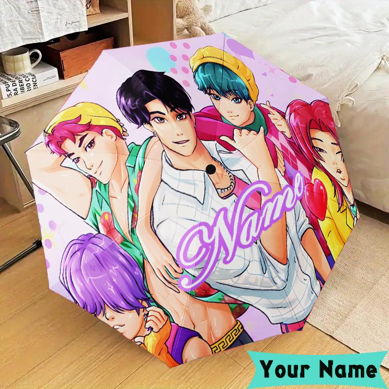 Custom Name Fantasy Night Trio K-Pop Umbrella, Foldable Umbrella Suitable for Outdoor Shopping Travel Sports, Exquisite Gift for Family