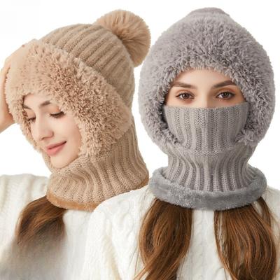 Yüksek Esneklikli, Düz Renk, Örgü Şapka, Atkı, Maske, Tulum, Kadın, Bisiklet, Rüzgar Geçirmez Şapka, Sıcak Şapka