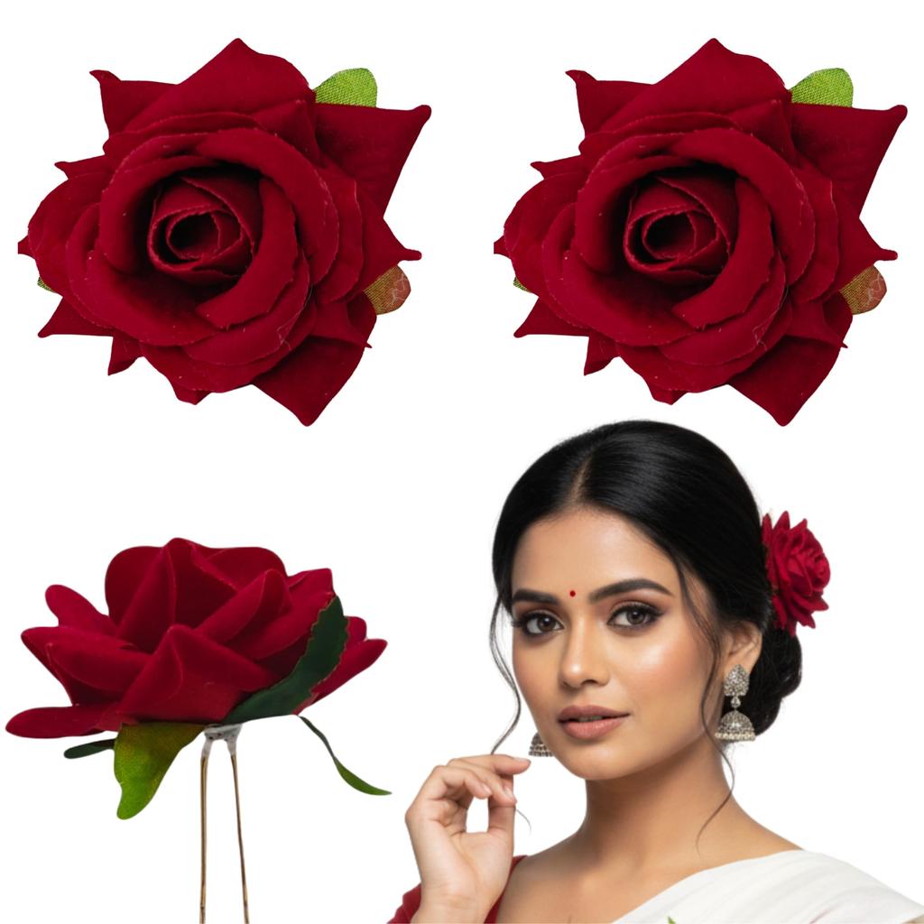 LYF5STAR Handmade Bride Red Rose Floral Juda Pin For Women| Elegant Rose Wedding Hair Accessories |Traditional Indian Hair Accessories for Women &