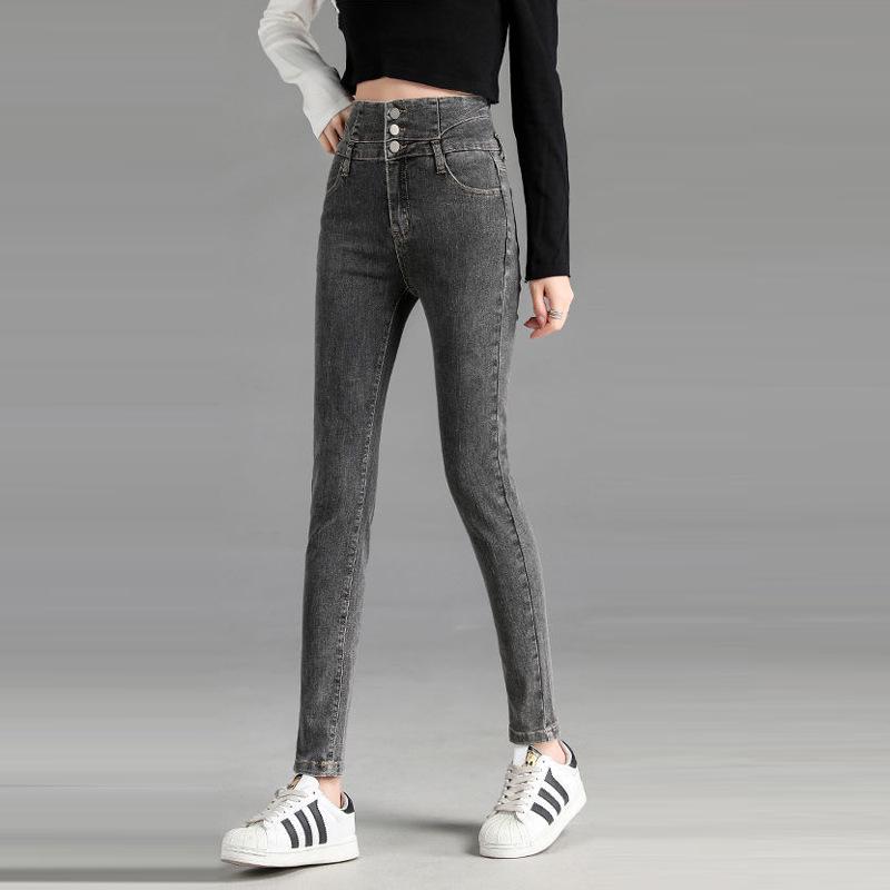 

Korean Skinny High-Waisted Hip-Lifting Jeans for Women, Autumn/Winter 2022, Elastic Slimming Nine-Point Pencil Pants 26