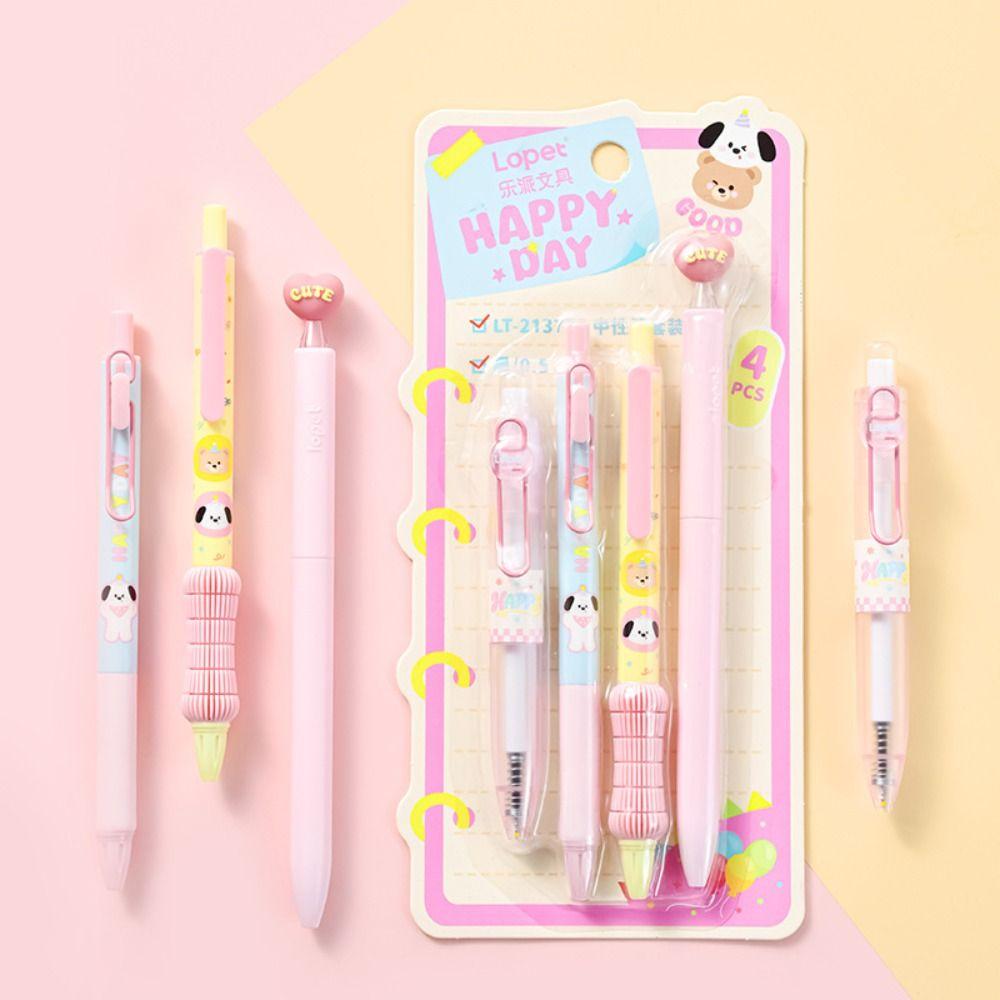 4pcs Cartoon 0.5mm ST Tip Gel Pen Set Black Ink Quick-Drying Ballpoint Pen Neutral Pen Gift