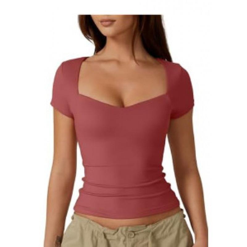 2024 Women's Heart-Shaped Collar Short-Sleeve Slim-Fit Crop Top