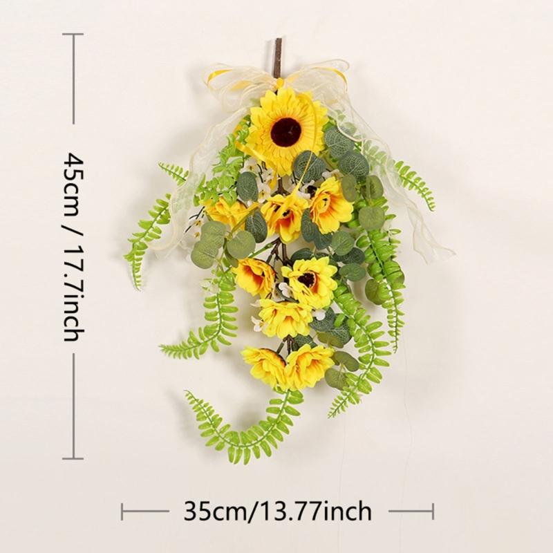 Easy To Install Faux Sunflower Wall Hanging Ornament Green Plant Decoration for Home or Commercial Space