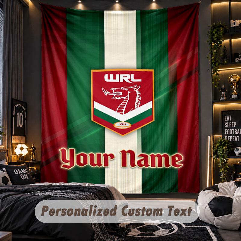 TapestryWales Rugby Custom Name Text Personalized Wall Hanging Tapestry Home Wall Decor