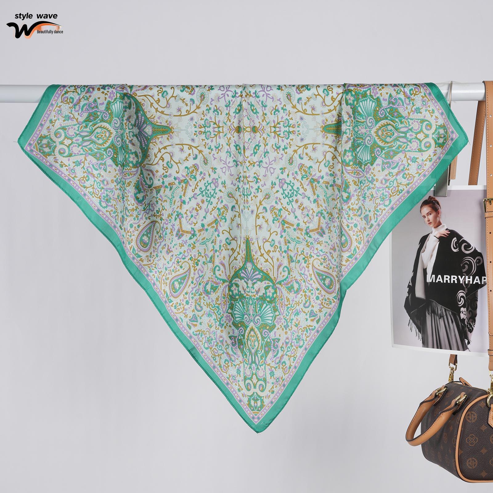 French Retro Floral High-End Silk Scarf: Versatile Spring/Summer Fashion Accessory for Women. 70*70CM