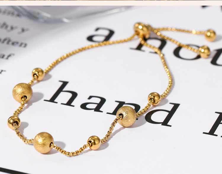 Gold Plated Titanium Steel Women's Adjustable Frosted Bead Bracelet - Light Luxury, Fade-Resistant Hand Jewelry