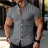Camicia Estiva da Uomo Casual a Maniche Corte con Collo a Revers Tinta Unita Top in Cotone e Lino