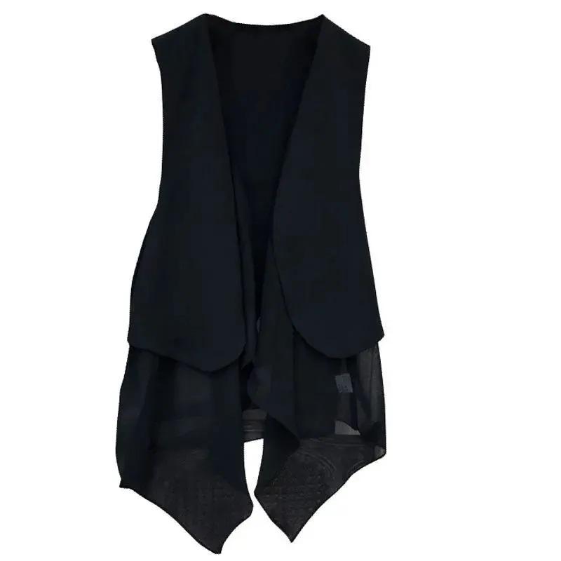 Colete Feminino de Chiffon Branco Preto Fino Moda Verão Slim Sem Mangas Colete para Usar por Cima Combina com Tudo Tops Cardigã Protetor Solar