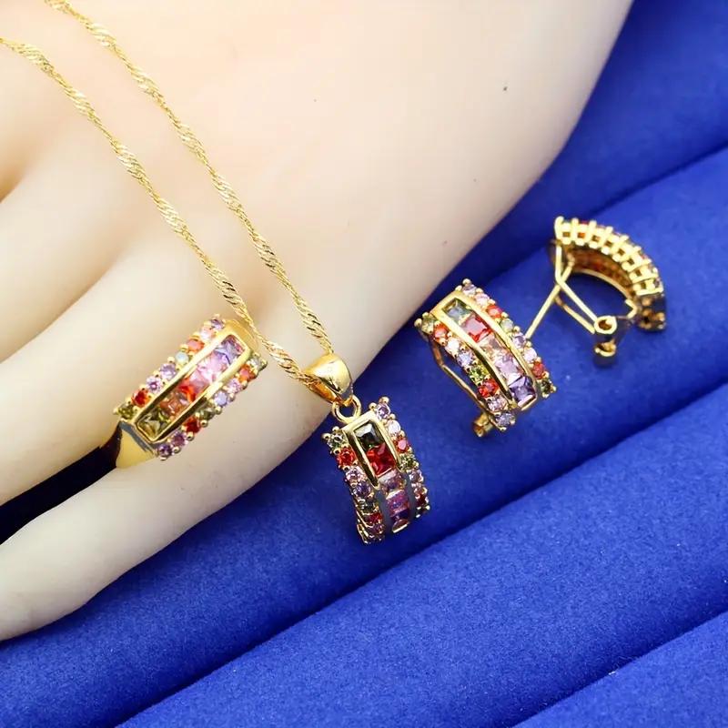 Elegant 4Pcs Bridal Jewelry Set With Sparkling Zirconia Includes Earrings Necklace Ring Perfect For Weddings Gift For Women