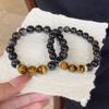 2026 New Obsidian Tiger Eye Stone Bead Bracelet Good Luck Crystal Transfer Bead Senior Couple Handstring Commemorative Token