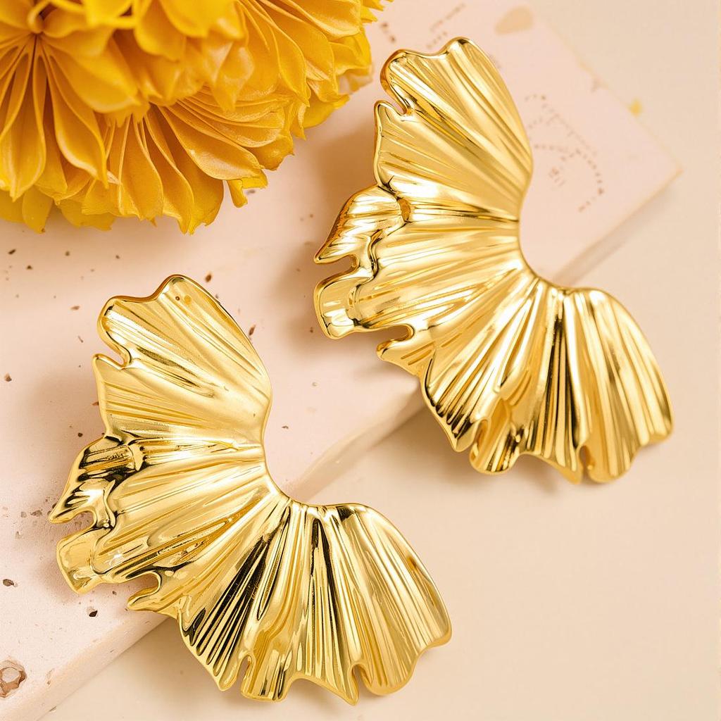 Geometric Irregular 18k Gold Titanium Steel Earrings for Women