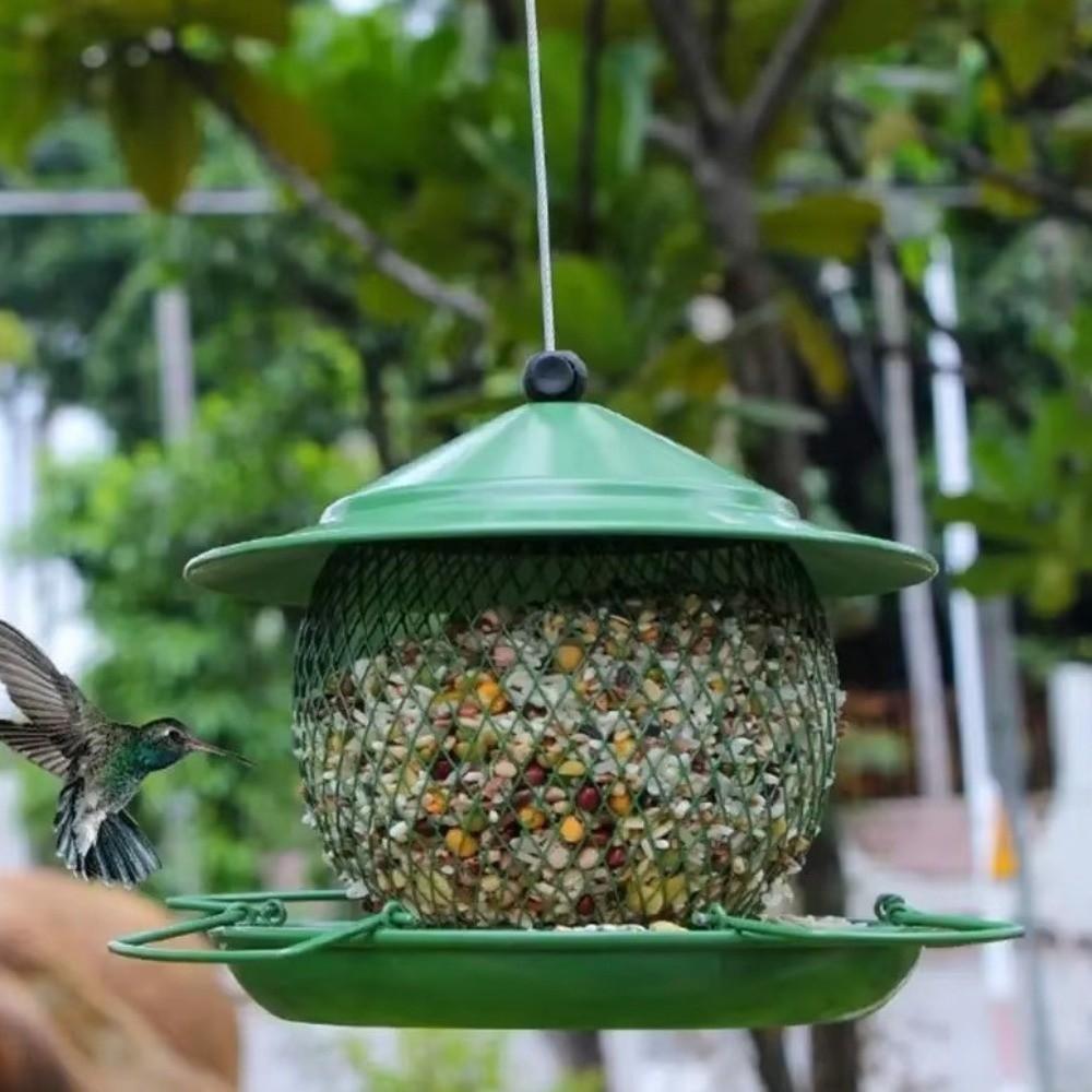 Multipurpose Large Capacity Hanging Bird Feeder Leak-Proof Metal Bird Food Container Rainproof Bird Feeding Station Outdoor Use