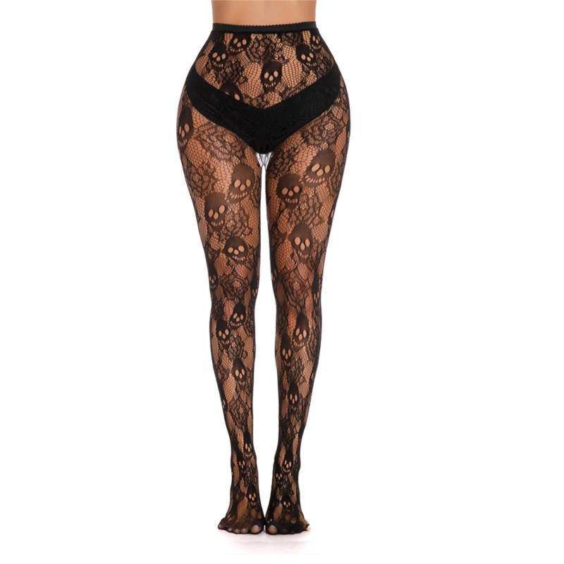 Women Halloween Parties Fishnet Pantyhose Stockings Gothic Vintage Snake Skull Spiderweb Patterned Mesh Tights Clubwear