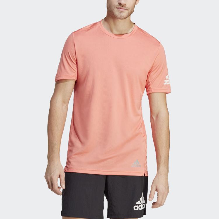 Adidas Run It Letter Logo Print Crew Neck T-Shirt Men Tops Pink IC7646