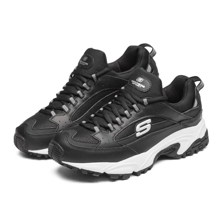 Skechers Stamina Mesh Synthetic Leather Comfortable Thick Sole Casual Low Top Dad Shoes Men Sneaker White Black 666028-BLK