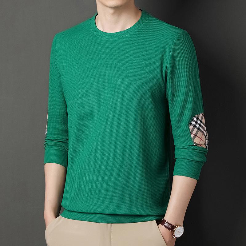 Men's Spring and Autumn New Men's T-shirt Youth Solid Color Long Sleeve Crewneck Bottom Shirt Men's Wear